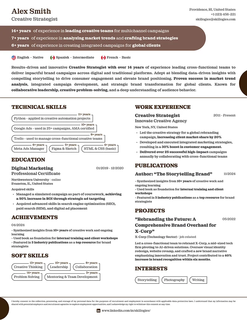 resume template with clear skill categories
