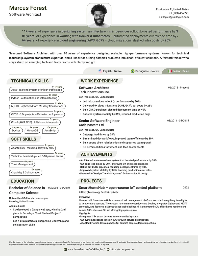 resume template for software developers