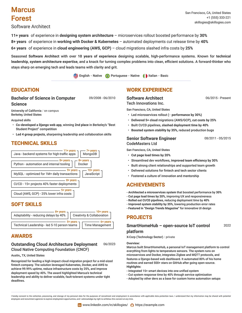 resume builder template for soft and hard skills
